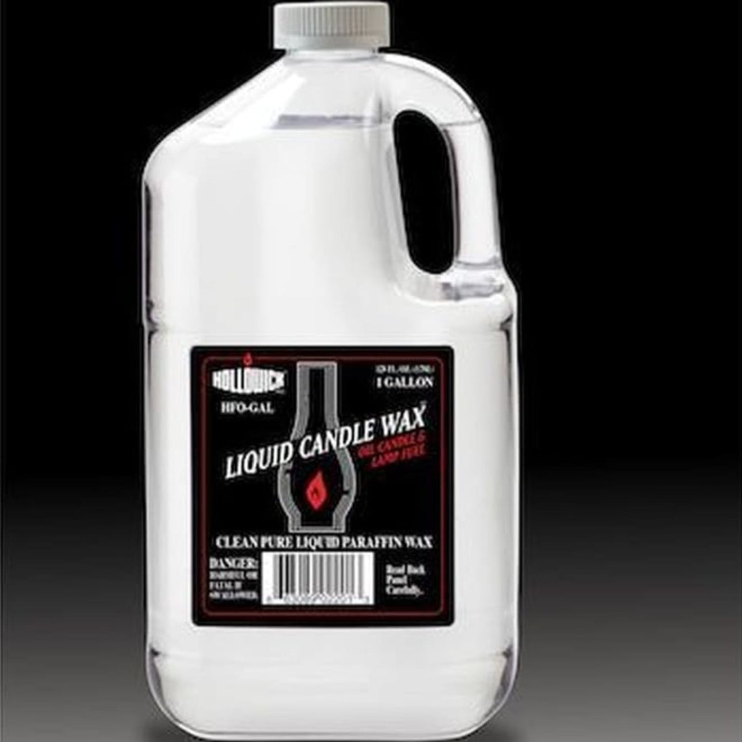 Clear plastic one-gallon jug of liquid candle wax fuel with black label featuring red flame icon, ideal for Lamps & Lighting, Parts and Accessories, Lamp and Lantern Fuel, Best Sellers, and Promo Eligible collections.