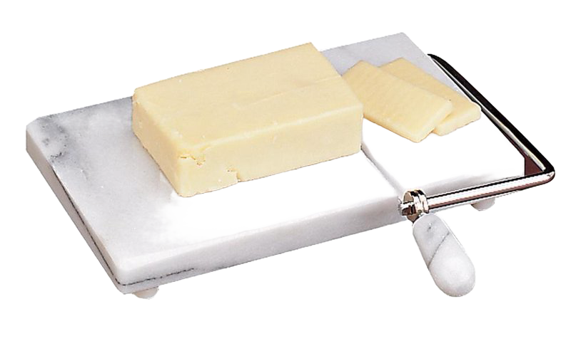 Marble cheese slicer with smooth grey marble base and metal wire cutter, ideal for even slicing and serving medium to hard cheeses in kitchen and food prep settings.