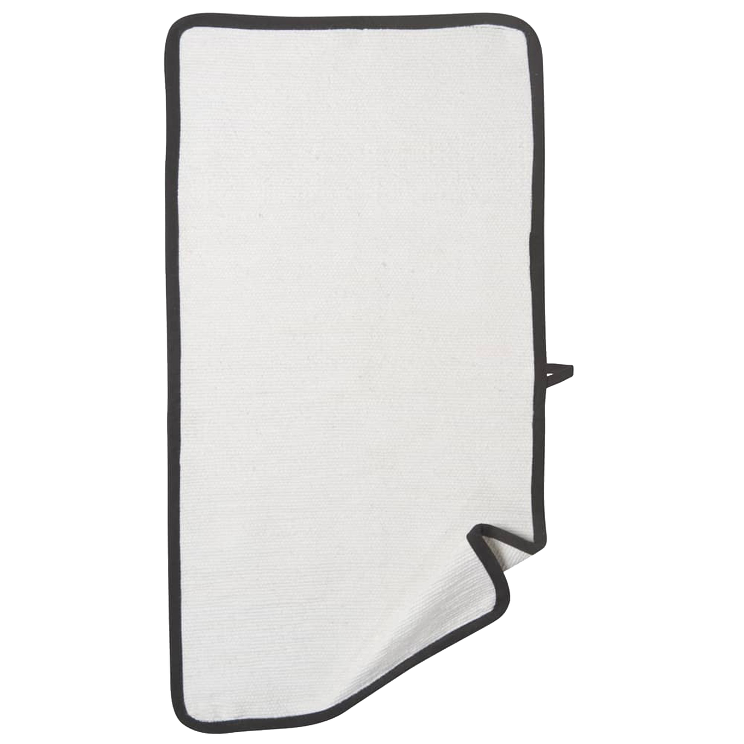 White 100% cotton oven towel with black edging and hanging loop, designed for versatile heat protection, ideal for Kitchen & Food, Kitchen Accessories, and Best Sellers collections.