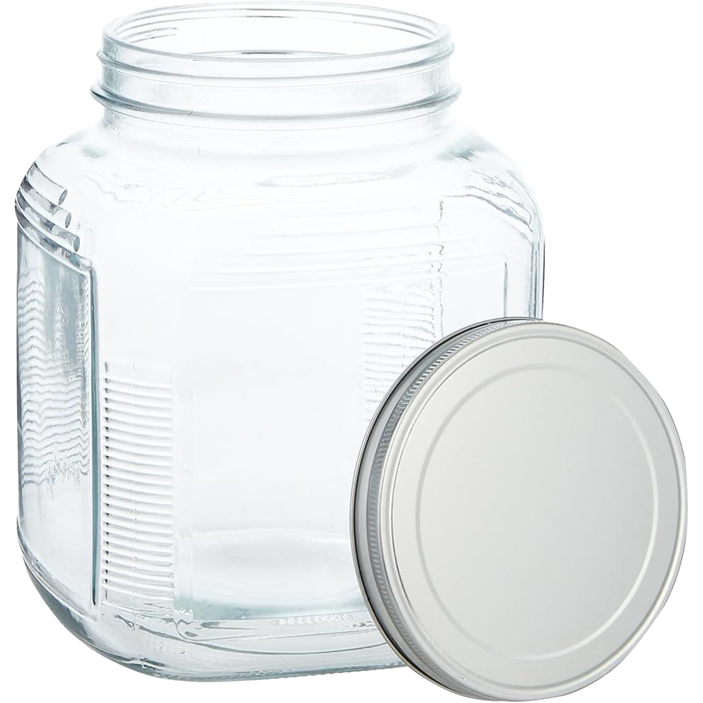 Clear square 1-gallon replacement jar with screw-on lid, handcrafted in the USA, designed for butter making and kitchen use in specialty equipment and best sellers collections.