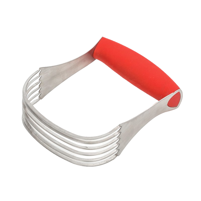 Pastry hand blender with thick stainless steel blades and a rubberized red handle, designed for blending butter and shortening, featured in Kitchen Gadgets and Baking Supplies collections.