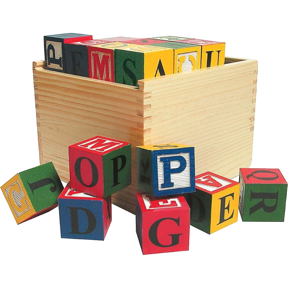 Set of handcrafted wooden ABC blocks featuring colorful letters, stored in a natural wooden box, perfect for children's toys, indoor play, and educational games collections.
