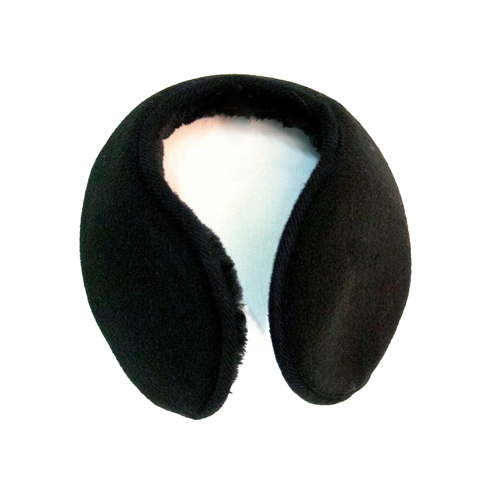 Black insulated ear warmers with soft fleece exterior and plush faux fur lining, designed for adults to provide warmth and comfort in cold weather, featured in Health & Wellness and Clothing and Accessories collections.