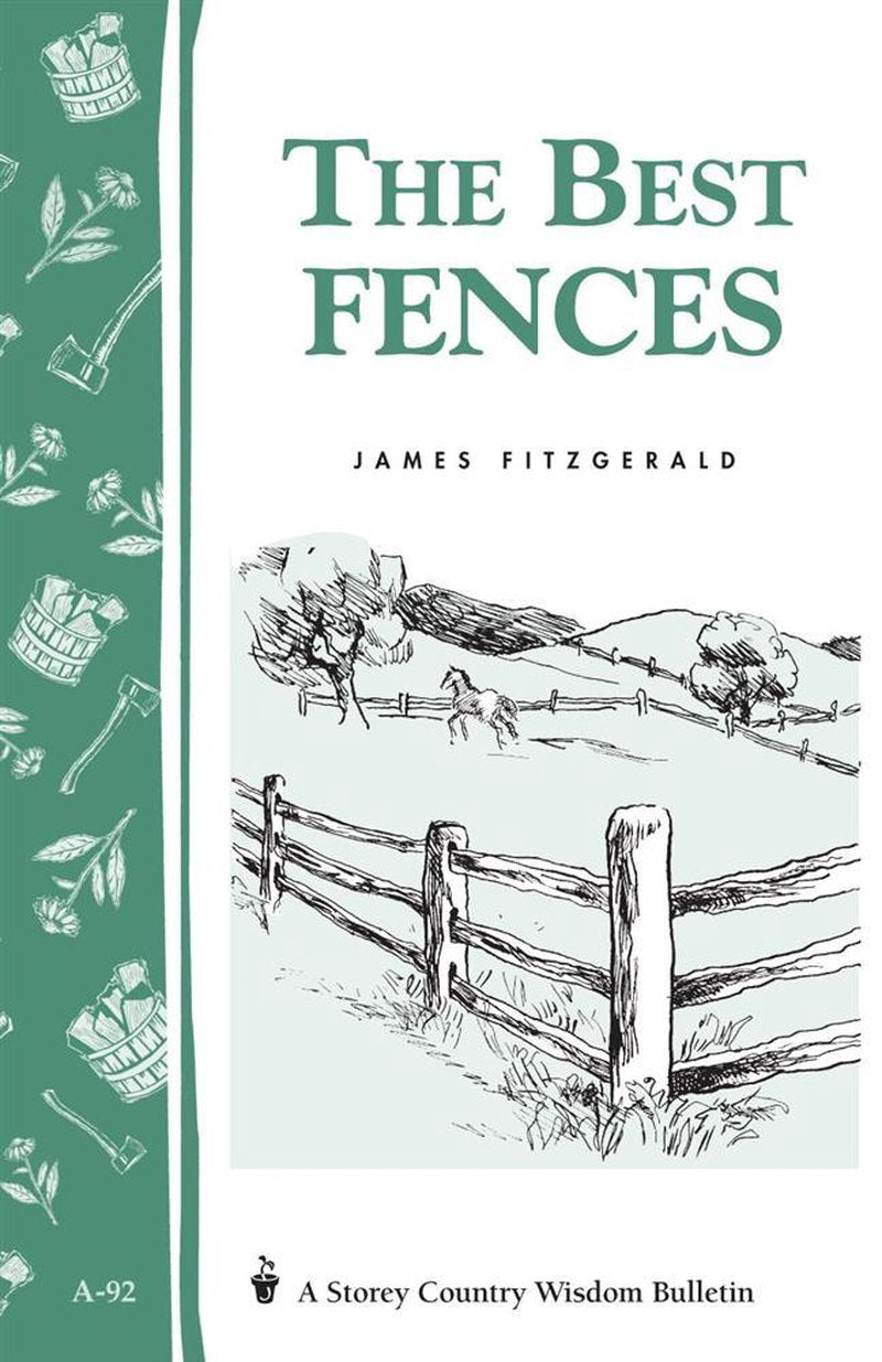 Cover of a farming guidebook featuring a hand-drawn rural fence scene and decorative green border with vintage farm tools, part of farm and livestock book collections.