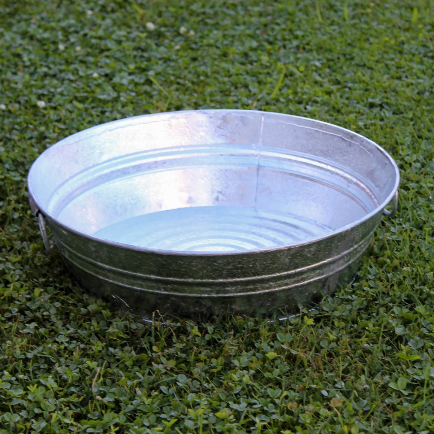 Rust-resistant handcrafted steel low flat tub with watertight construction, ideal for versatile indoor and outdoor use in Home & Decor, Farm, Garden & Tool, Animal Care, and Household Helpers collections.