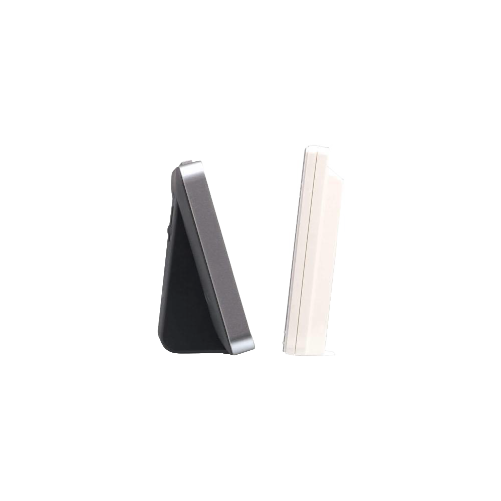 Two digital weather station units shown from a side view, featuring sleek designs in dark and light finishes, ideal for Home & Decor and Household Helpers collections.