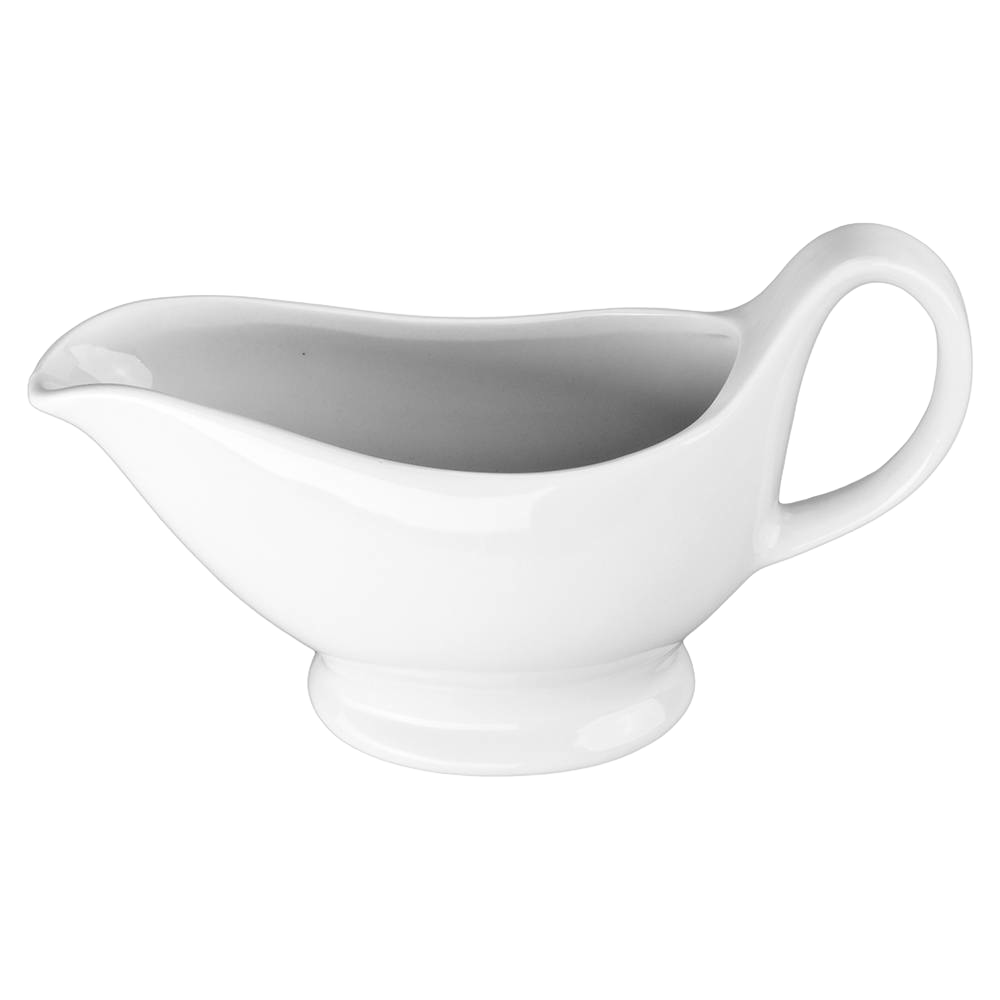 Sleek porcelain sauce boat with a comfortable handle and pouring spout, lightweight and non-absorbent, designed for Kitchen & Food, Storage and Serving, and Best Sellers collections.