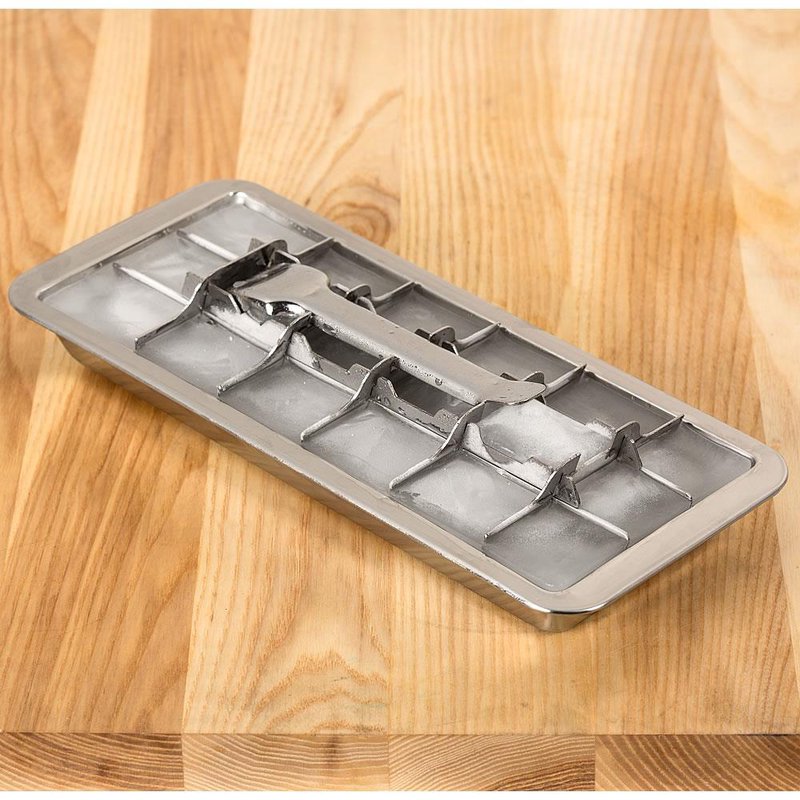 Vintage-style stainless steel ice cube tray with a built-in lifting handle for easy ice removal, perfect for Farm, Garden & Tool and Kitchen Gadgets collections.