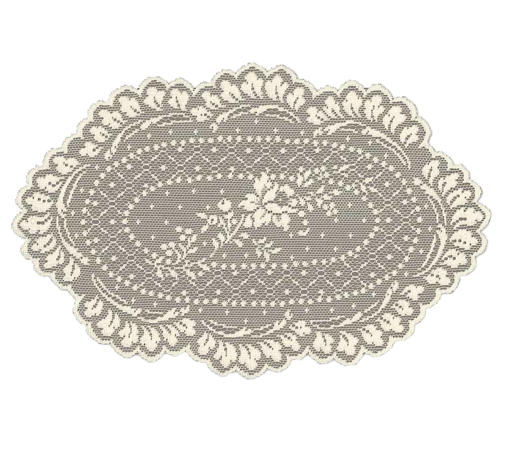 Cream-colored vintage-style lace doily with intricate floral patterns, handcrafted in the USA, perfect for Home & Decor and Home Textiles collections.