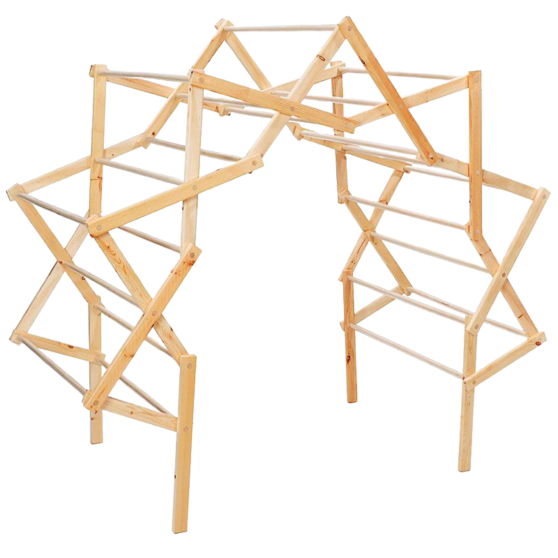 Handcrafted wooden arch-shaped drying rack with multiple dowels for ample laundry space, made in USA by Amish artisans, perfect for Home & Decor and Laundry Supplies collections.