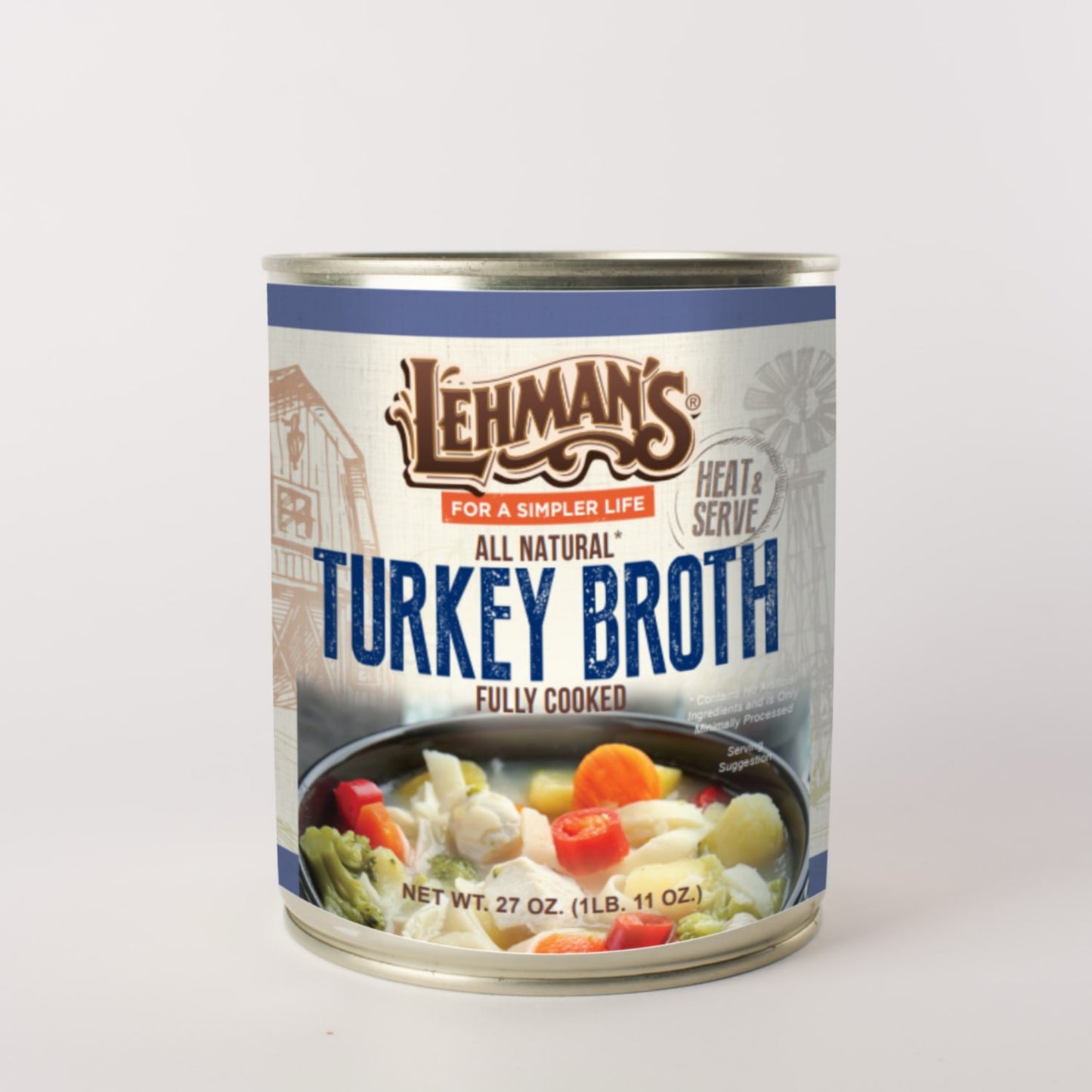 Can of Lehman's handcrafted turkey broth featuring natural ingredients, ideal for cooking wholesome meals, part of Farm, Garden & Tool, Kitchen & Food, Emergency Supplies, Food, Meats, Best Sellers, Promo Eligible collections.