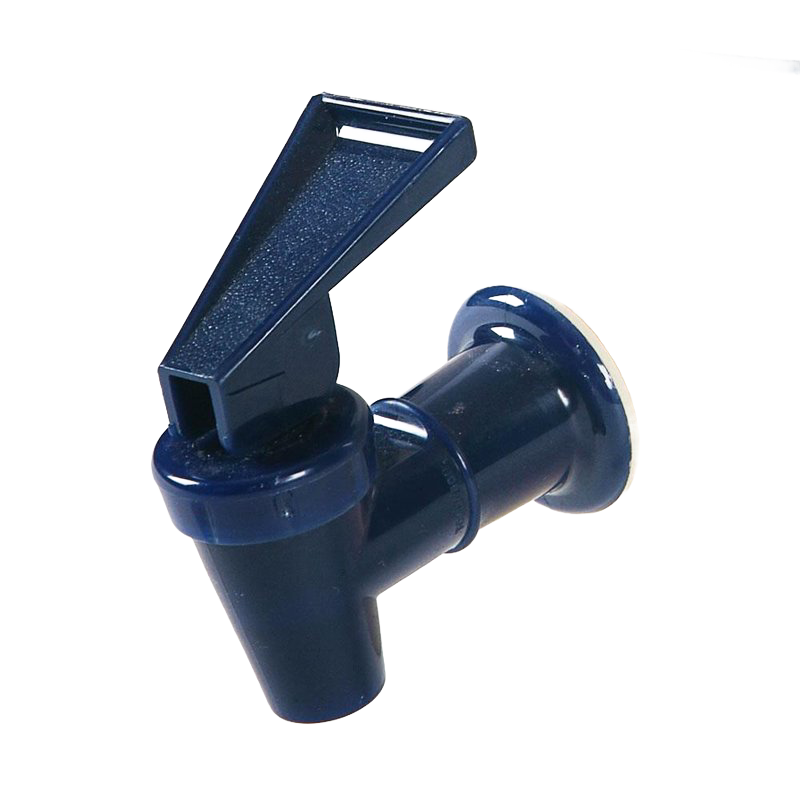 Dark blue durable plastic spigot with lever handle, designed as a replacement part for drink dispensers in Kitchen & Food and Storage and Serving collections, USA Made.