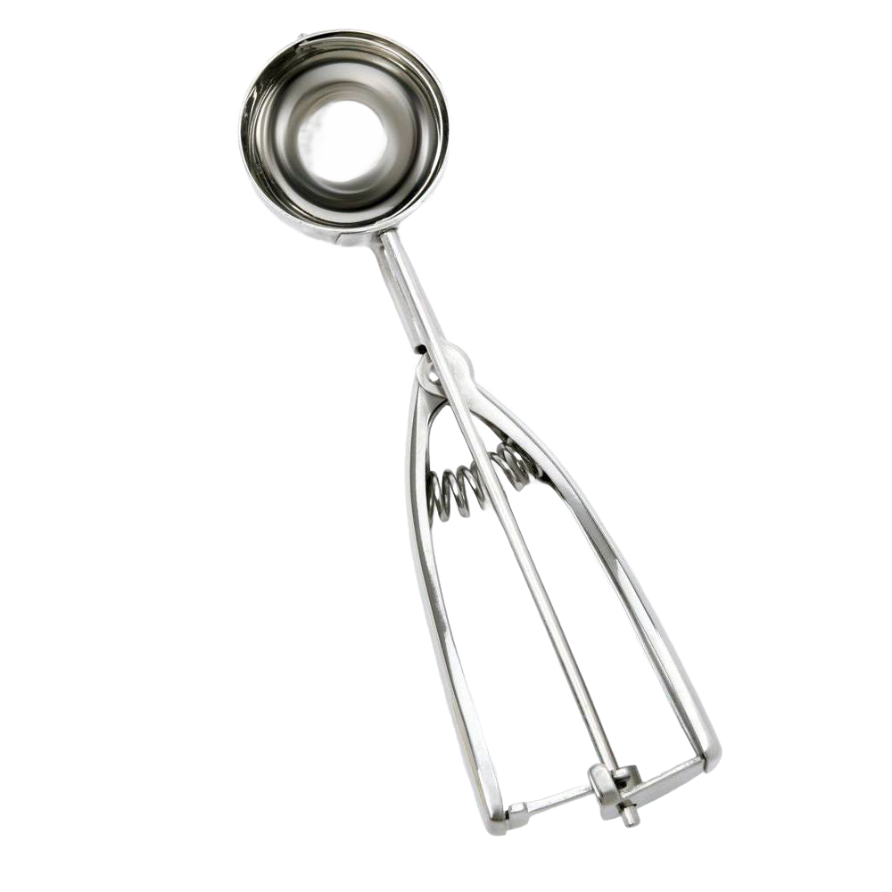 Handcrafted stainless steel scoop with spring release for uniform cookie dough or melon balls, ideal for Kitchen & Food, Cookware, Baking Supplies, and Kitchen Gadgets collections.