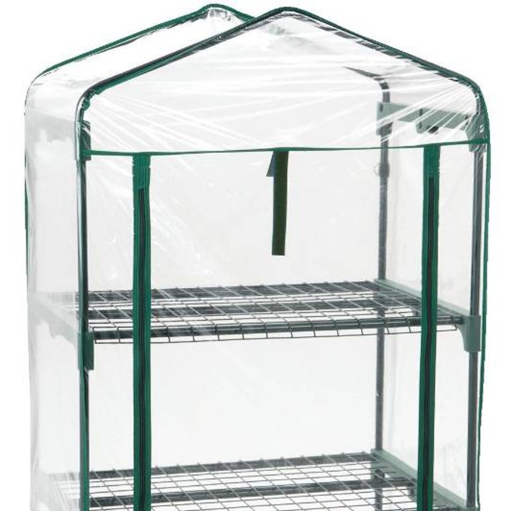 Compact small-space greenhouse with four wire grid shelves and clear zippered cover for easy plant access, designed for air circulation; featured in Farm, Garden & Tool, Garden Accessories, Seeds and Planting, Best Sellers, and Promo Eligible collections.
