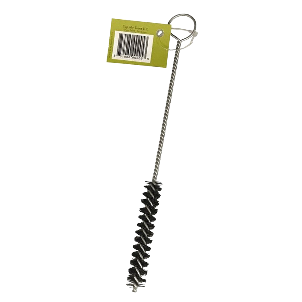 Small cleaning brush with sturdy twisted wire handle and dense bristles, designed for maintaining tapping spiles in orchard and maple syrup sugaring supplies collections.