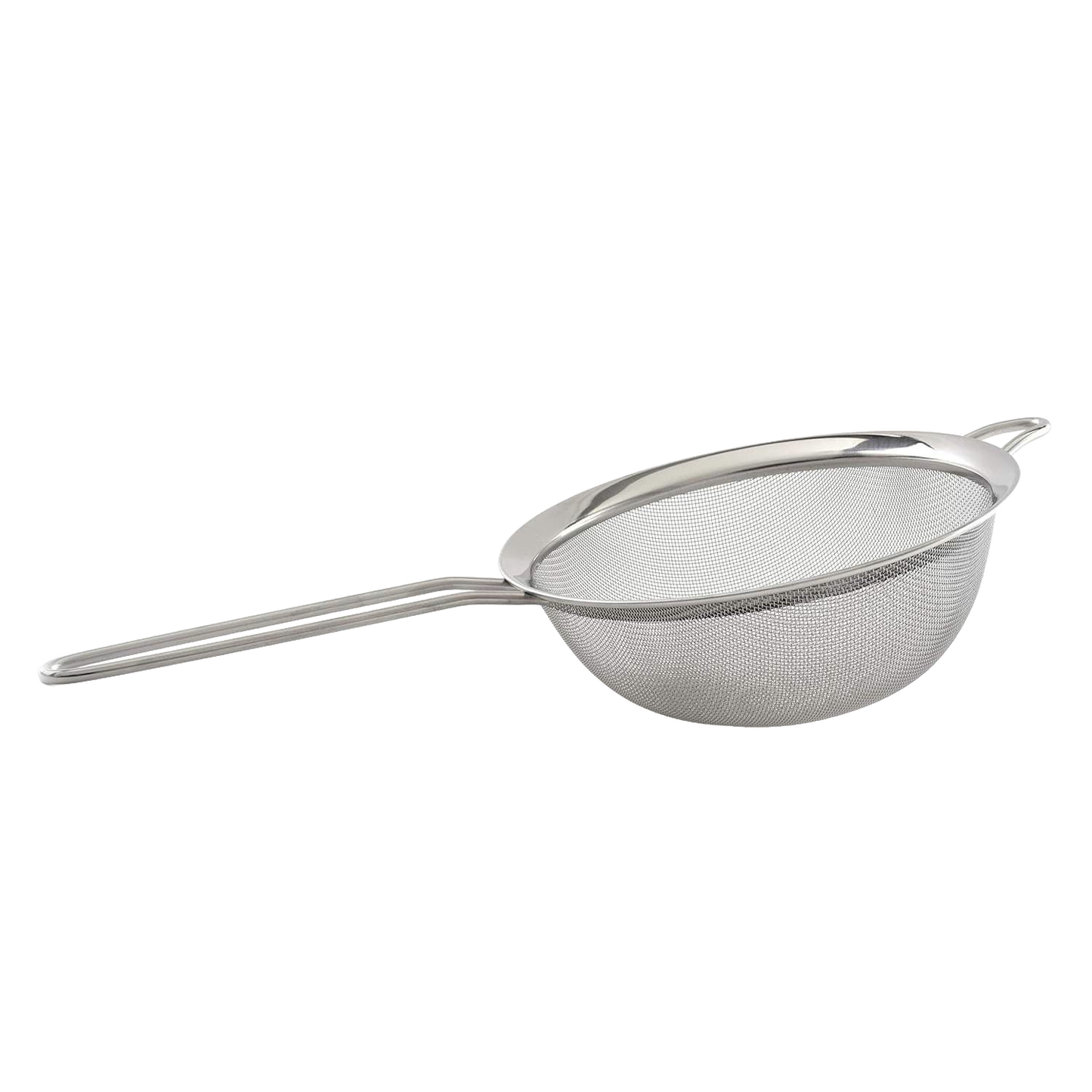 Stainless steel mesh strainer with fine screen, long handle, and resting ring for stable use over pots or bowls, perfect for Kitchen & Food, Kitchen Gadgets, and Best Sellers collections.