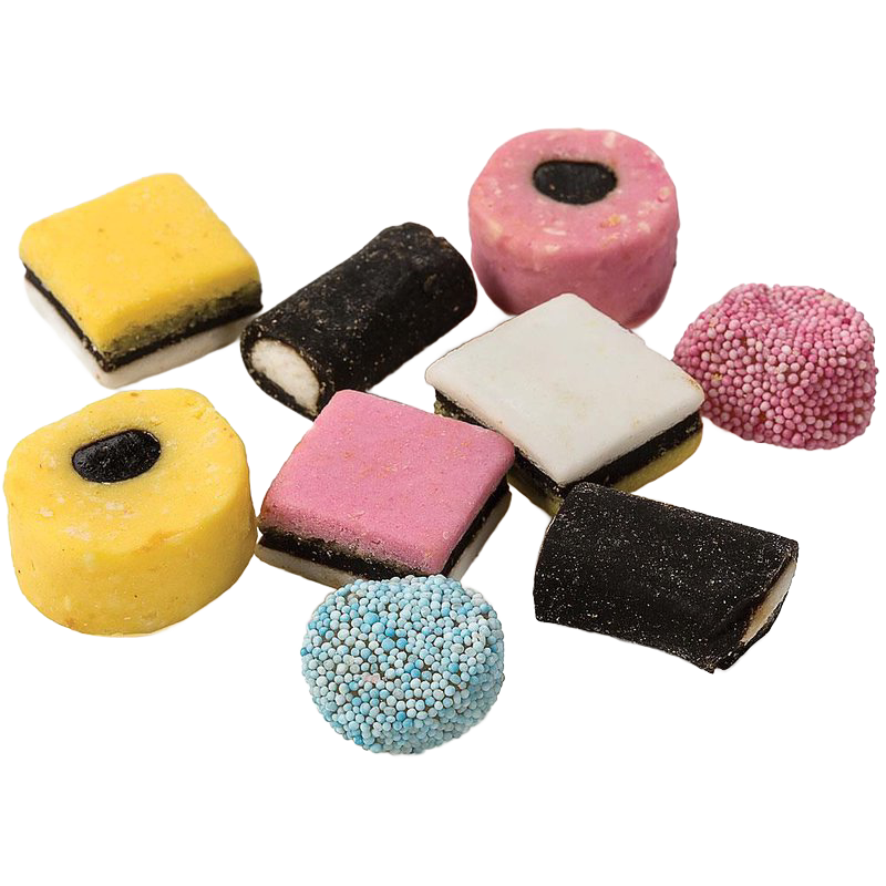 Assortment of old-fashioned licorice mix candies in various colors and fruit flavors, handcrafted in the USA, part of Kitchen & Food, Snacks and Sweets, Candy, and Best Sellers collections.