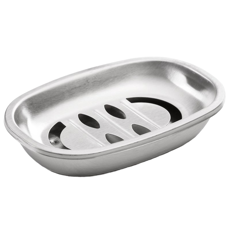 Brushed stainless steel soap dish with removable top piece to keep soap dry, designed for kitchen or bathroom sinks, featured in Health & Wellness and Home & Decor collections.