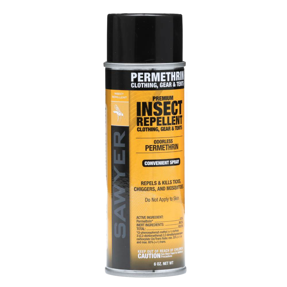 Tall spray can of permethrin insect repellent for clothing, gear, and tents with odorless formula, designed for protecting against ticks, mosquitoes, and chiggers in Farm, Garden & Tool, Camping, and Best Sellers collections.