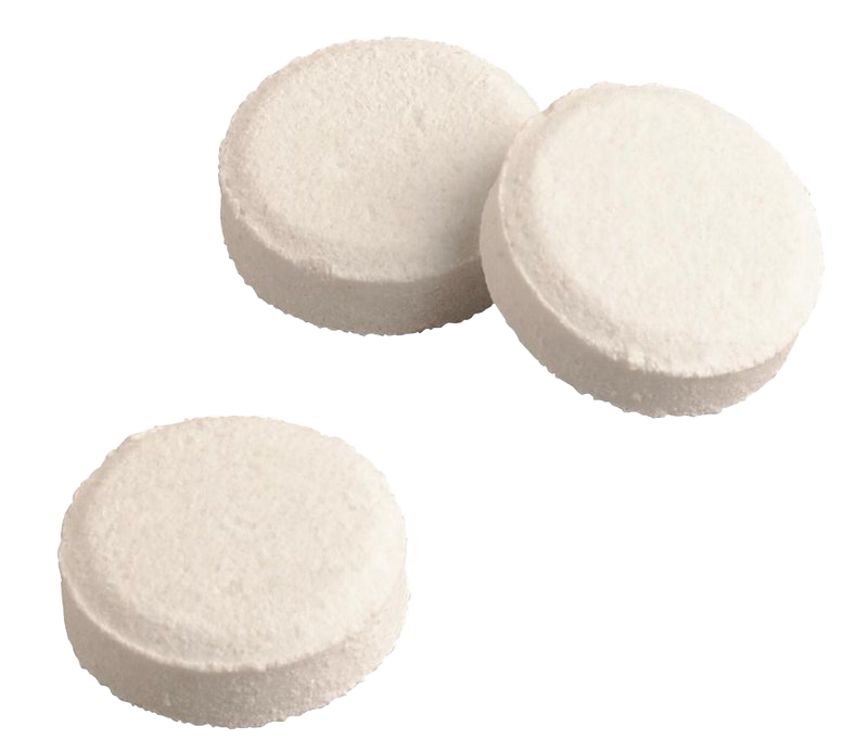 Three round white water purification tablets designed for reliable disinfection in emergency and outdoor settings, suitable for camping and survival use.