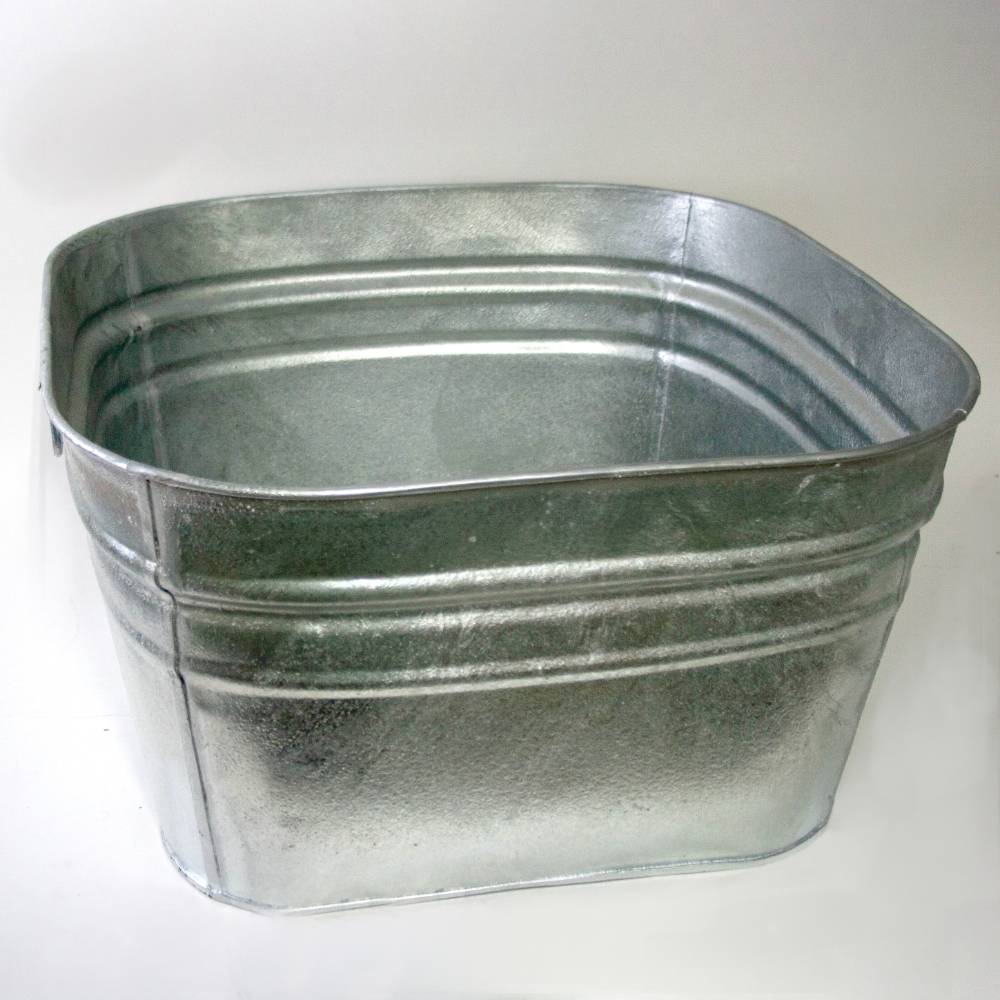 Square hot dipped galvanized metal wash tub with weather-resistant finish, ideal for laundry, watering, or home use, featured in Household Helpers and Best Sellers collections.