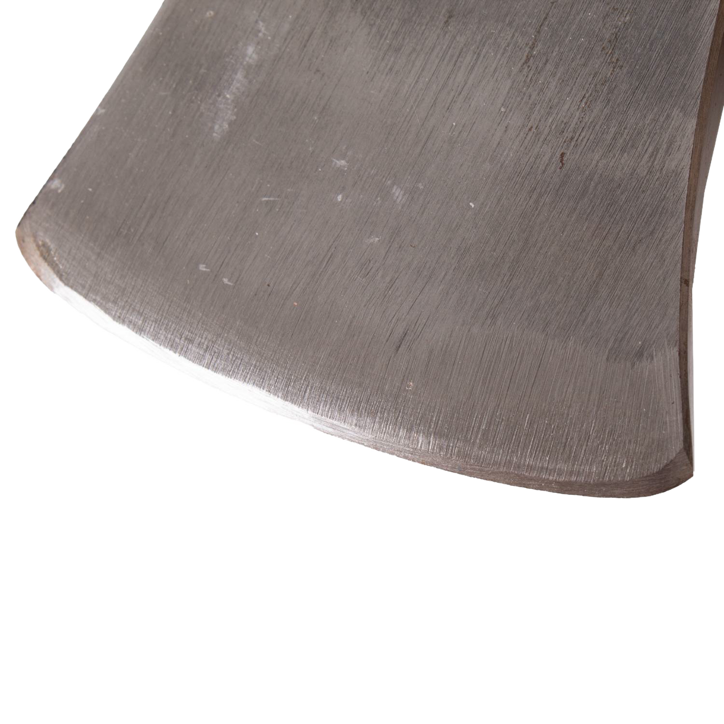Close-up of a hand-ground, drop-forged steel axe blade edge showcasing craftsmanship typical of Amish-made, USA made outdoorsman tools ideal for camping and wood cutting.
