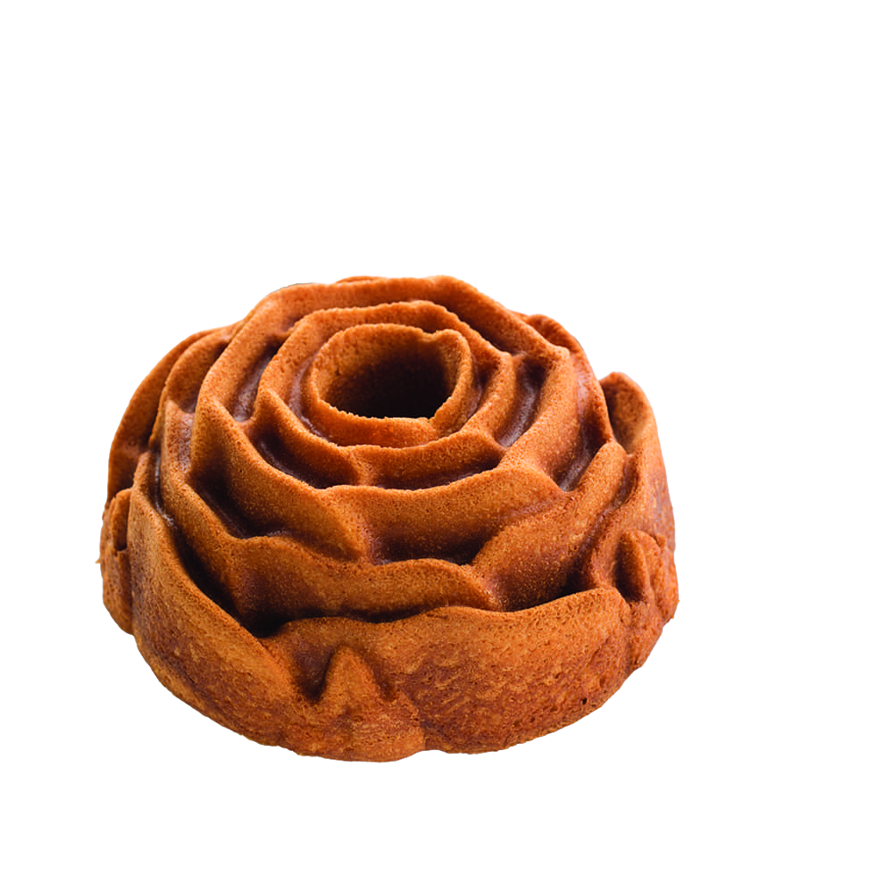 Golden-baked rose-shaped cake with detailed floral pattern, showcasing handmade quality and perfect for Kitchen & Food, Cookware, Baking Supplies, USA Made, and Best Sellers collections.