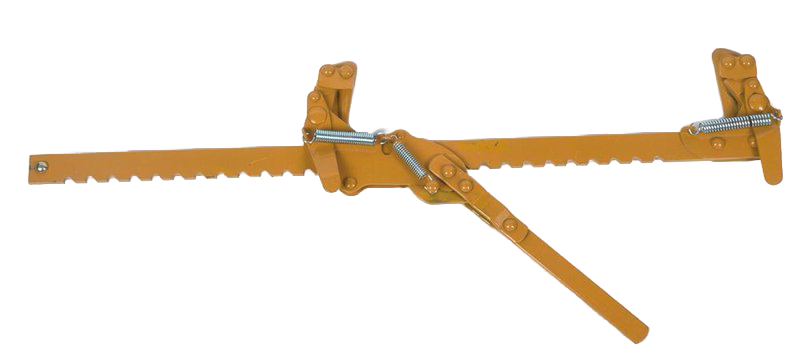 Heavy-duty, handcrafted wire stretcher with metal bar and lever, designed for securing and tightening fence wire in farm, garden, and tool collections.