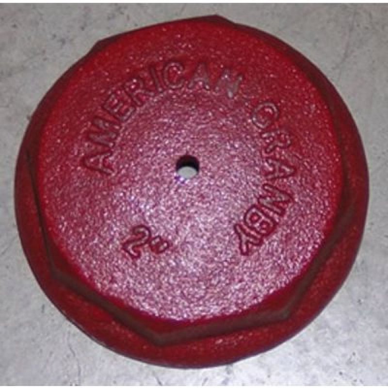 Heavy-duty red metal drive cap embossed with "American Grapny" and central hole, designed to cushion hammer blows for well points, featured in Appliances, Water Pumps, Pump Parts and Tools collections.