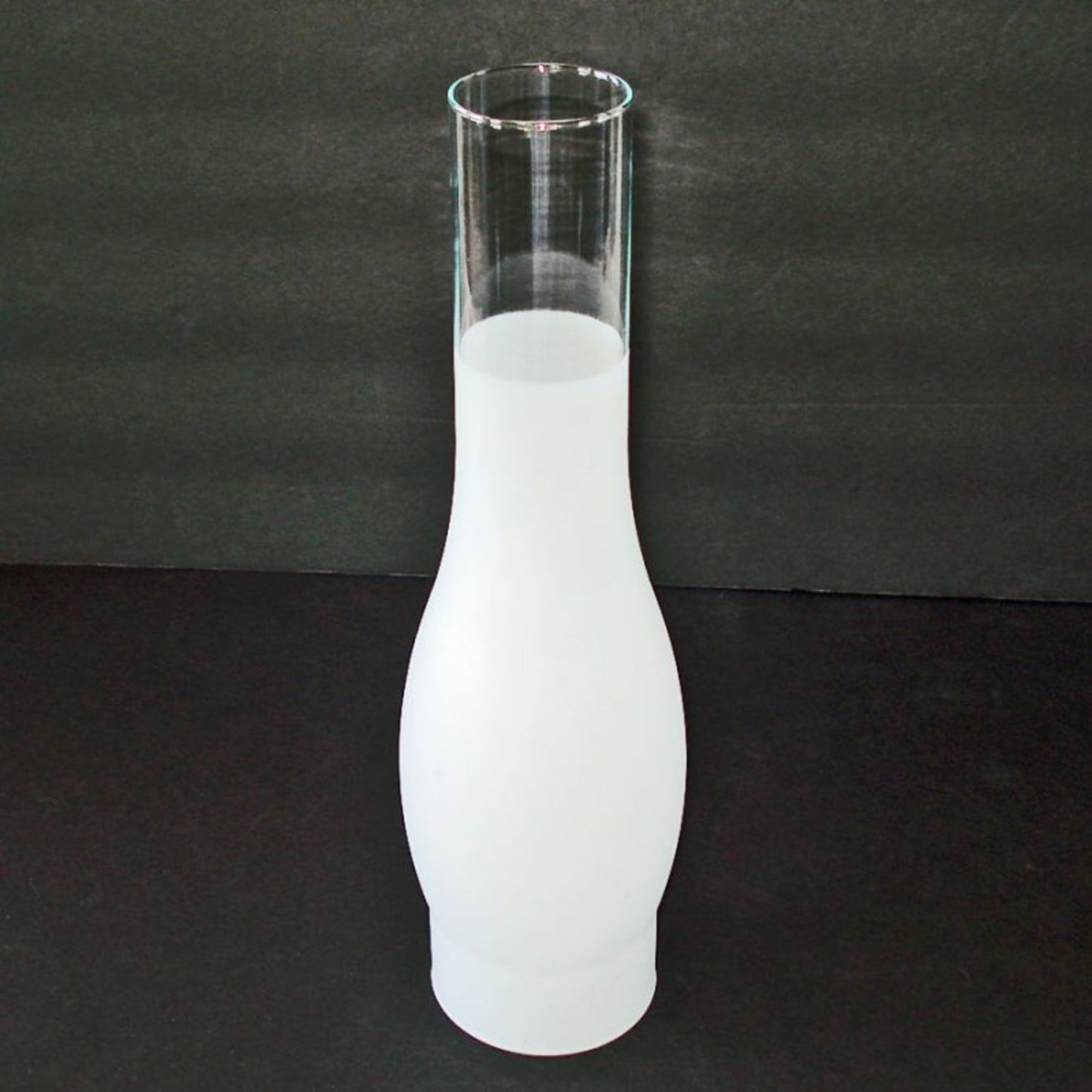 Tall glass oil lamp chimney with a 2-7/8 inch base featuring a curved bulge design, suitable for Lamps & Lighting, Parts and Accessories, Chimneys and Globes collections, and Best Sellers.