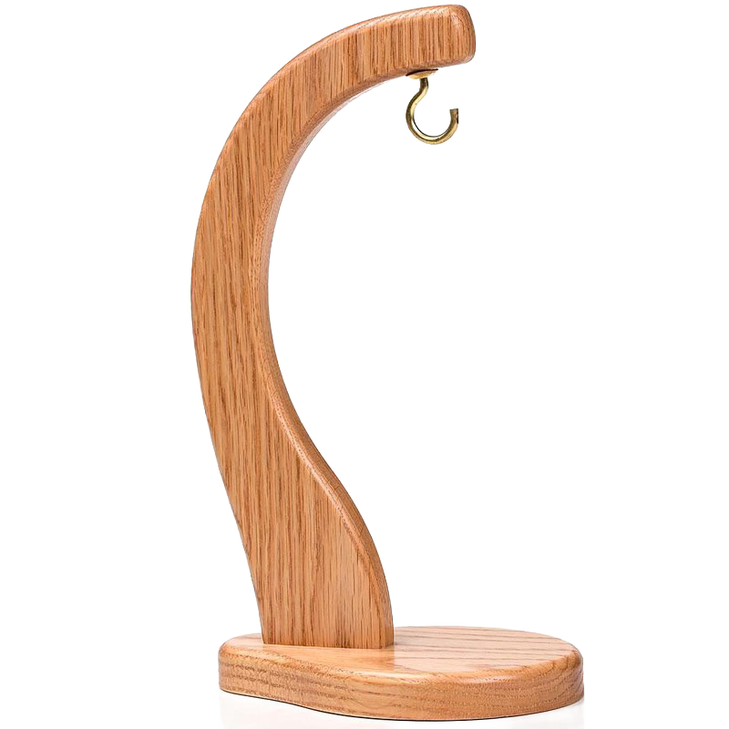 Handcrafted wooden banana holder with smooth honey brown finish and brass hook, sturdy design to prevent tipping, ideal for Kitchen & Food, Storage and Serving, USA Made, and Amish Made collections.