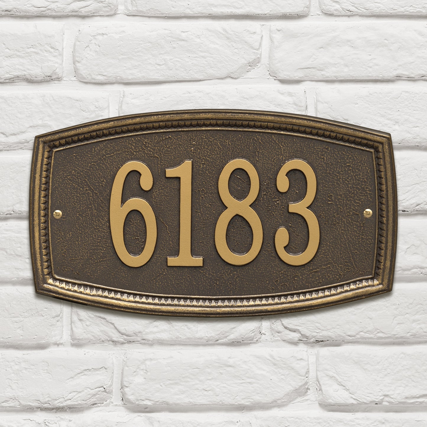 Bronze custom address plaque with raised numbers and traditional raised border, handcrafted in the USA, ideal for enhancing curb appeal in Home & Decor and Mailboxes collections.