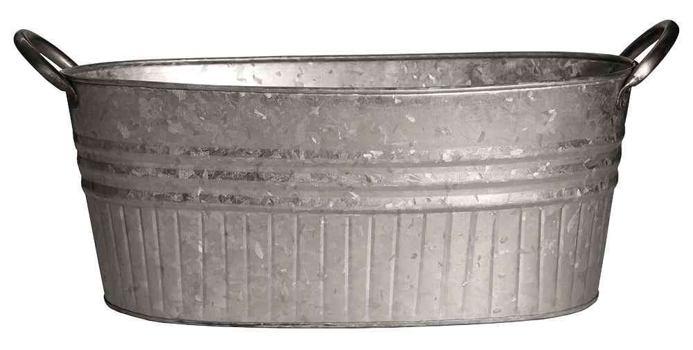 Oval galvanized planter tub featuring sturdy metal handles and a vintage-inspired design, ideal for Farm, Garden & Tool, Garden Accessories, Seeds and Planting, and Best Sellers collections.