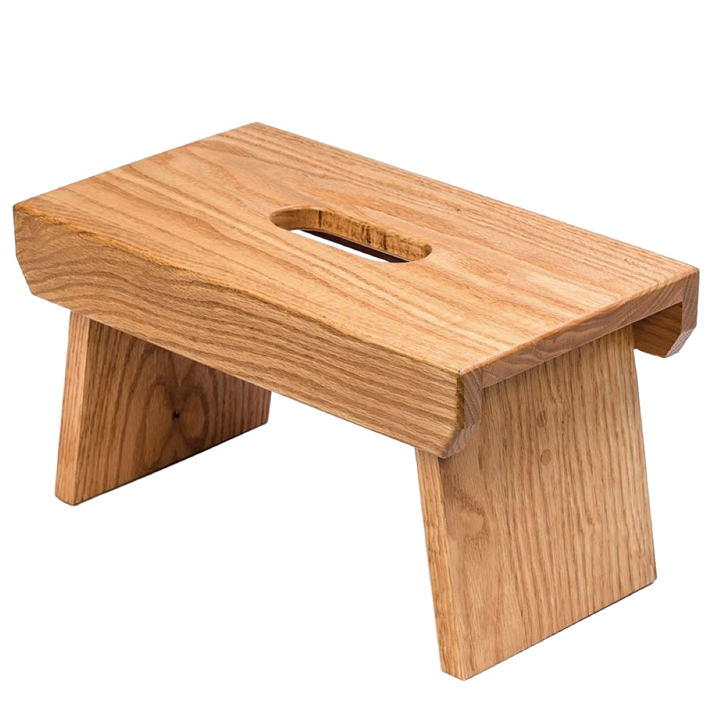 Handcrafted solid oak step stool with cut-out handle for easy carrying, made in USA by Amish craftsmen, featured in Home & Decor, Indoor Furniture, Amish Made, and Best Sellers collections.