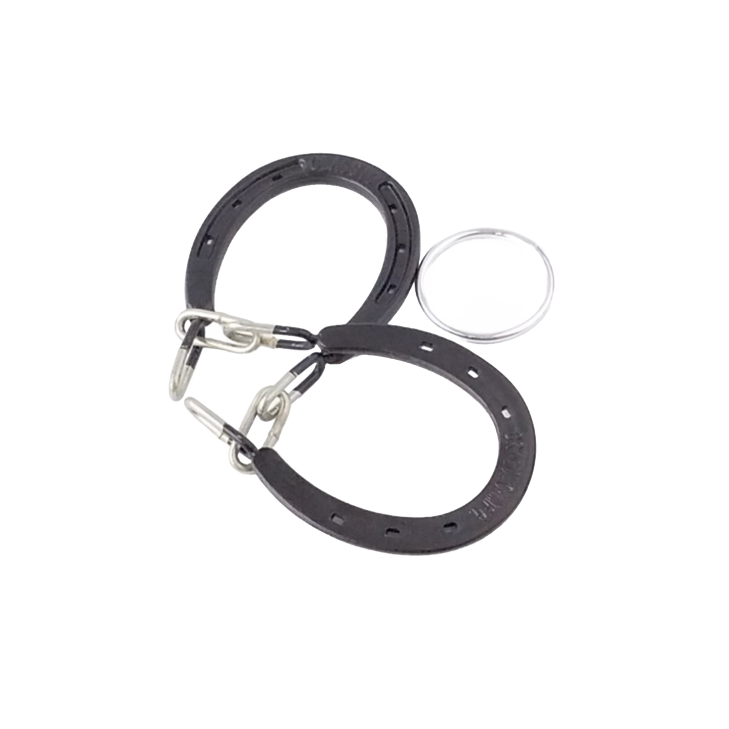 Handcrafted mild steel horseshoes connected by metal rings in a challenging, unique mind puzzle, featured in Toys, Books & Games, USA Made, and Best Sellers collections.
