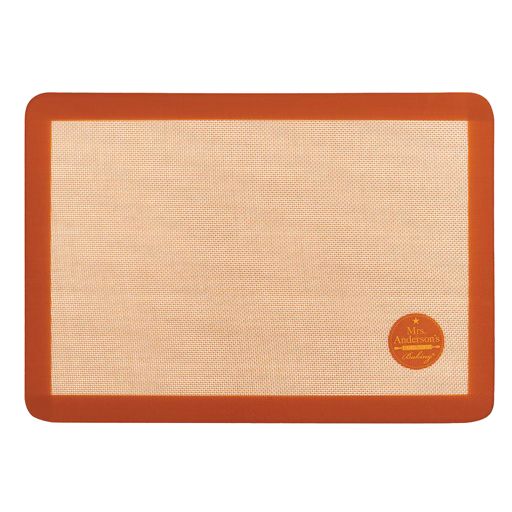 Large durable silicone baking mat with tan center and orange border, ideal for artisan baking and home ovens, featured in Kitchen & Food, Cookware, Baking Supplies, Best Sellers, Promo Eligible collections.