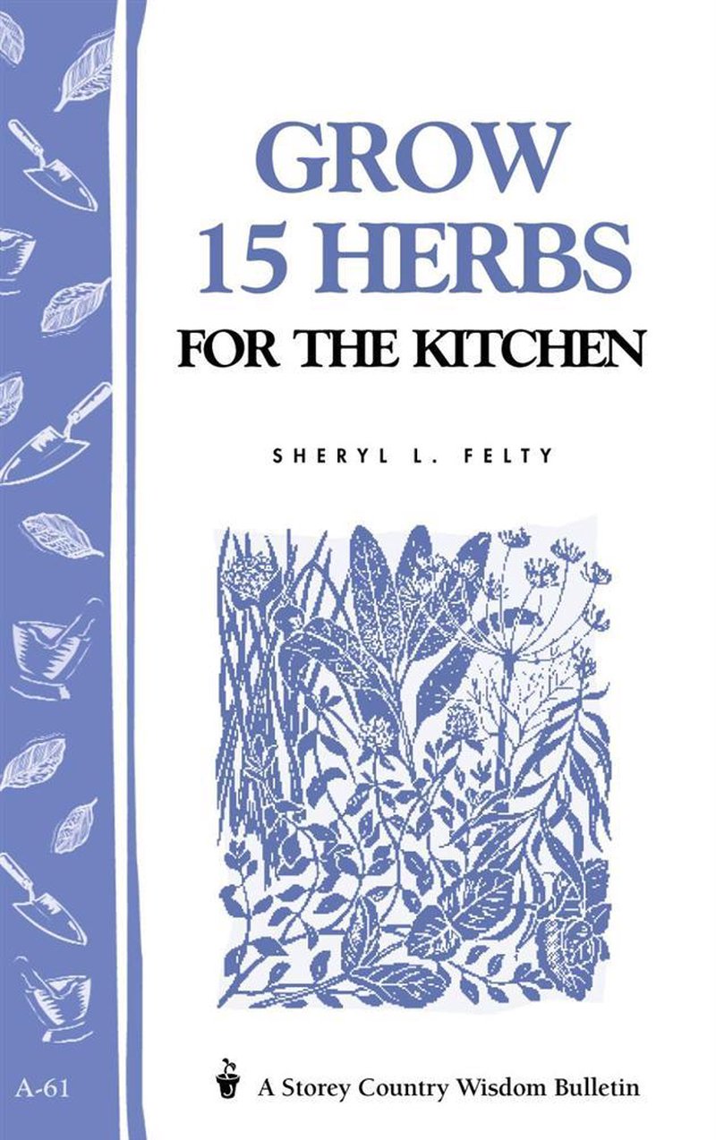 Book cover in simple blue and white featuring illustrated kitchen herbs and garden tools, part of Home and Garden How-To Books and Best Sellers collections.