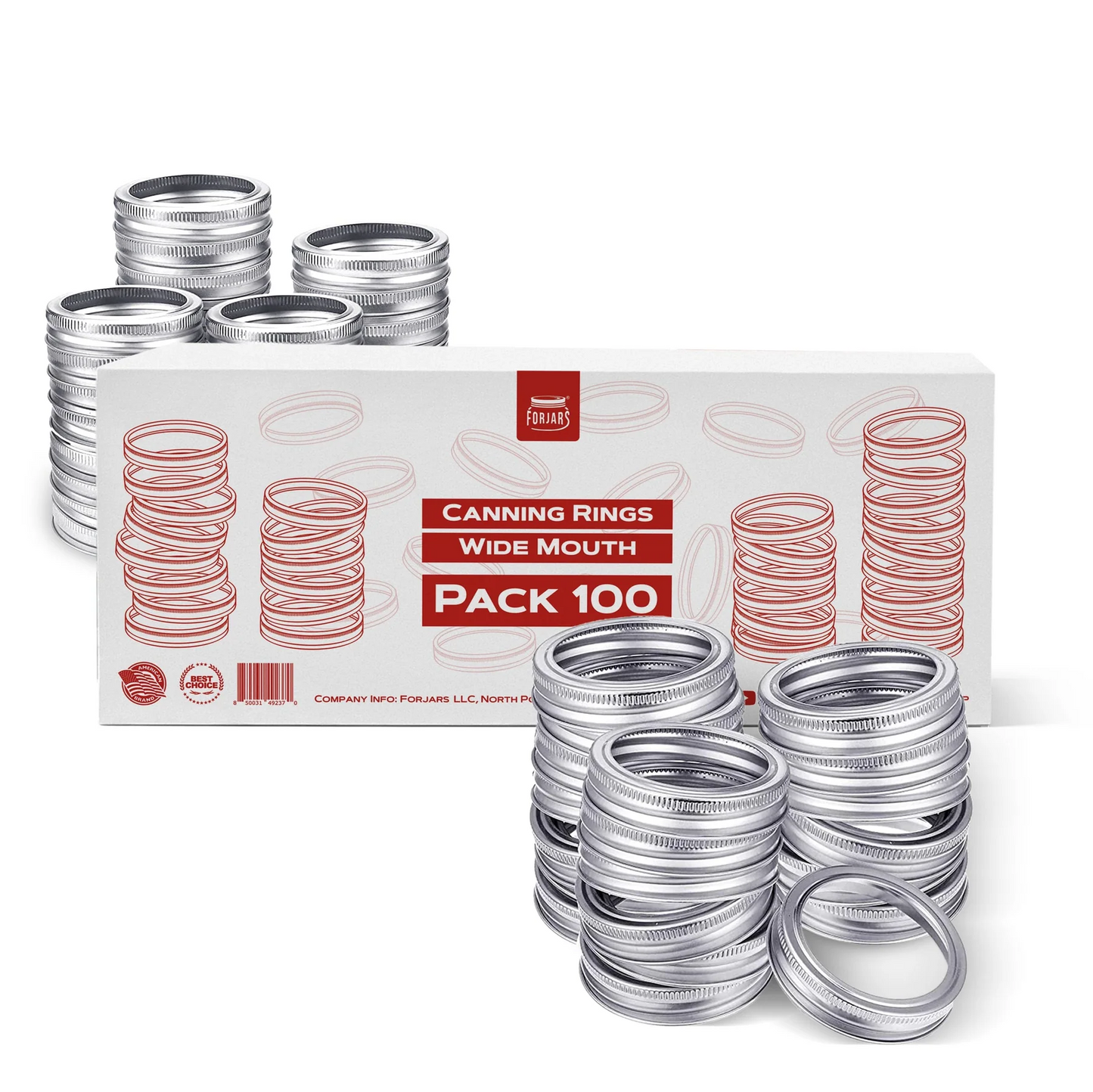 FORJARS Canning Bands for Regular or Wide Mouth Jars (100-Pack)