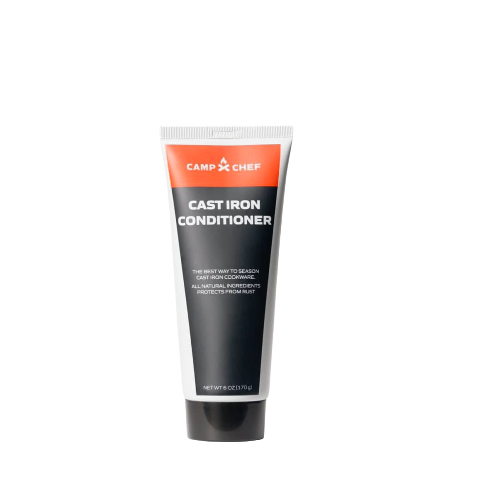 Tube of cast iron conditioner with black and orange labeling, featuring all-natural ingredients to protect and maintain cast iron cookware, ideal for Kitchen & Food, Cookware, Cast Iron, and Best Sellers collections.