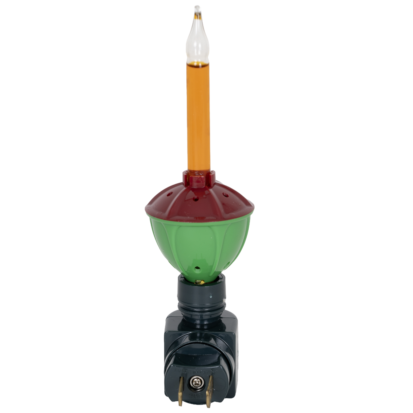 Classic holiday bubble light nightlight with green glass base, red porcelain top, and amber bubbling liquid, featuring a plastic swivel plug, ideal for Home & Decor, Holiday Decor, Best Sellers, and Promo Eligible collections.