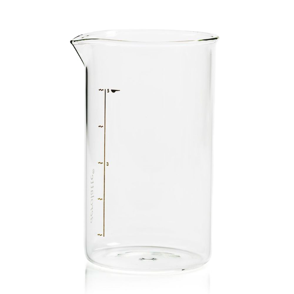 Clear glass beaker with measurement markings and a small spout, designed as a dishwasher-safe replacement for 5-cup French press; part of Kitchen & Food, Brewing Coffee and Tea, Best Sellers, and Promo Eligible collections.