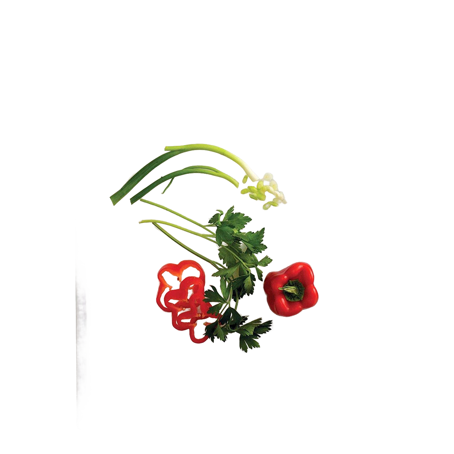 Sliced red bell pepper, fresh celery stalks, and leafy parsley arranged on a sturdy, high-quality polyethylene cutting board, ideal for food prep in Kitchen & Food and Best Sellers collections.