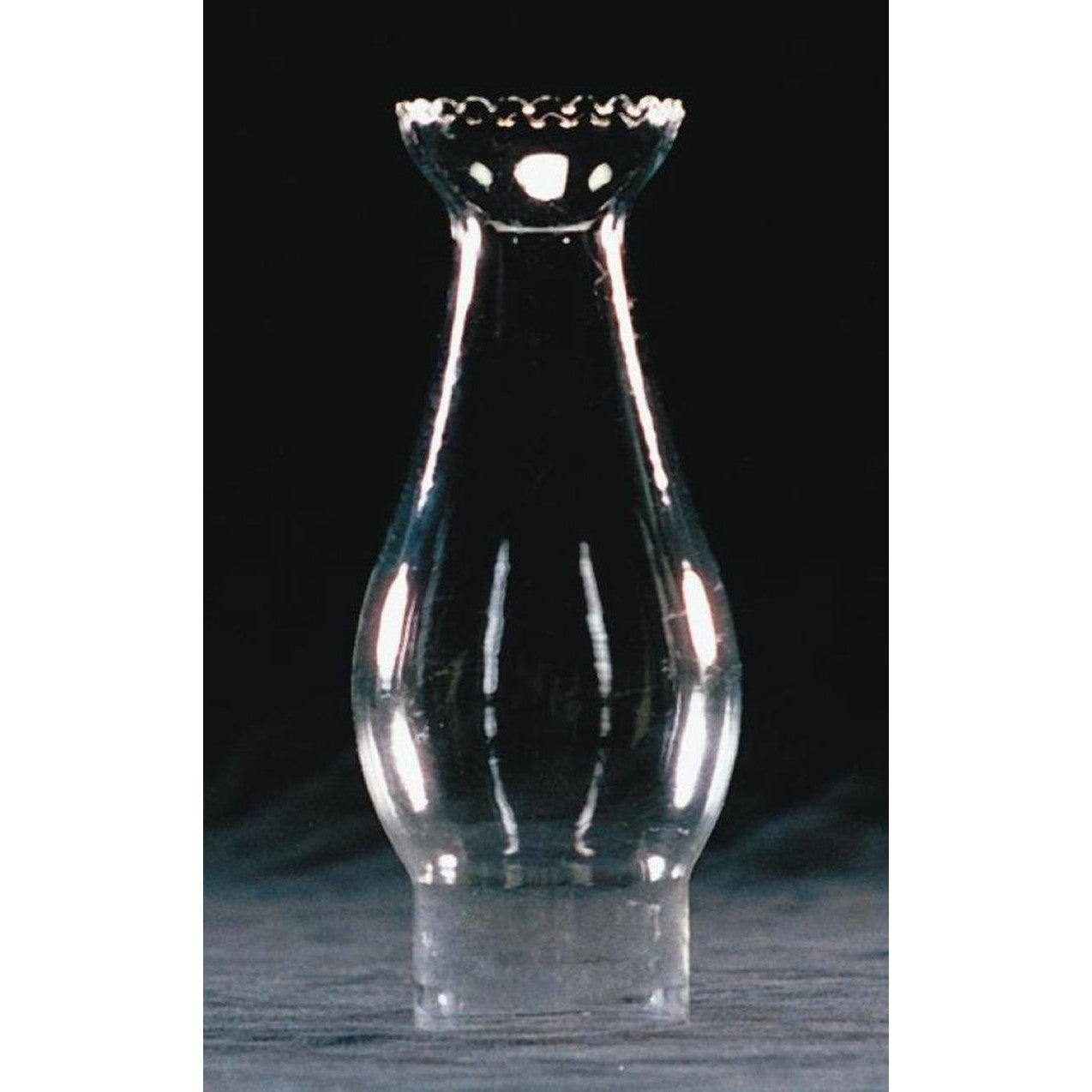 Clear glass oil lamp chimney with a crimped top and 2-inch base, designed for Lamps & Lighting, Parts and Accessories, Chimneys and Globes, featured in Best Sellers and Promo Eligible collections.