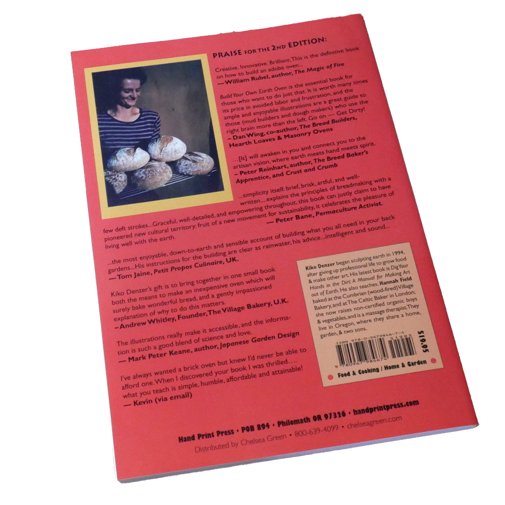 Back cover of a bread baking book featuring author holding several hearth loaves, with text praising the book’s practical guidance on masonry ovens, suitable for Toys, Books & Games, Books, Cookbooks, Best Sellers, and Bread Making Supplies collections.