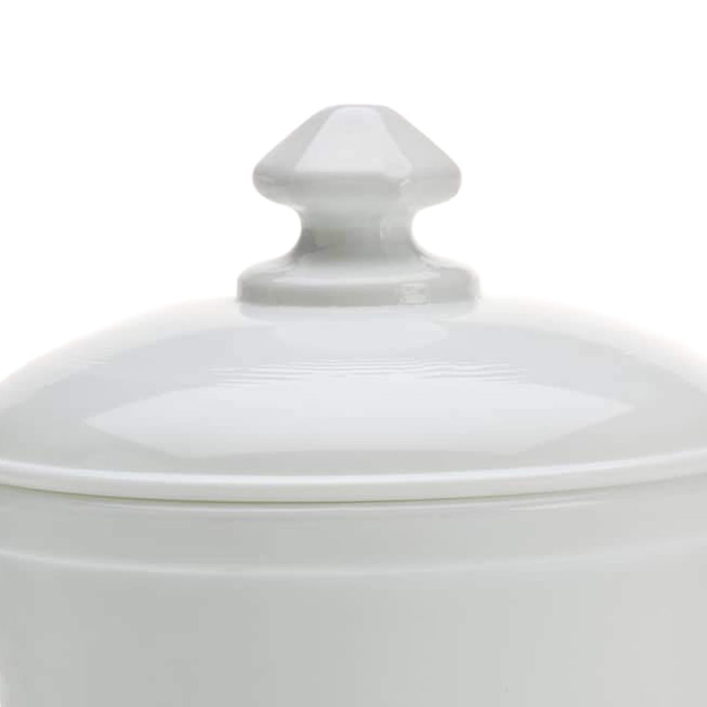 Close-up of a handcrafted milk glass butter tub lid with a decorative knob, part of Kitchen & Food, Dinnerware, and USA Made collections.