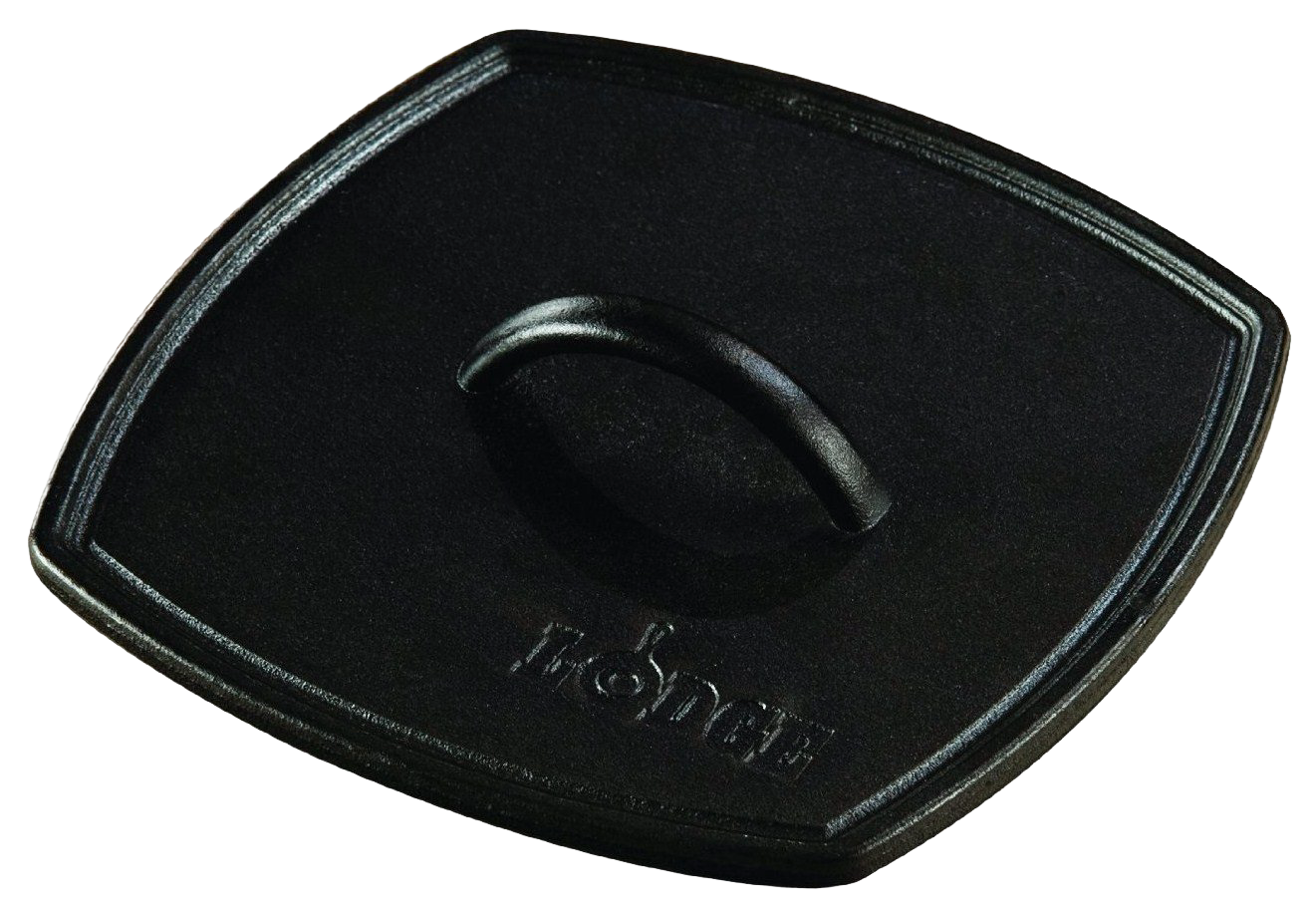 Handcrafted cast iron panini press lid with curved handle, designed for even searing, ideal for Kitchen & Food, Cookware, Cast Iron, USA Made, and Best Sellers collections.