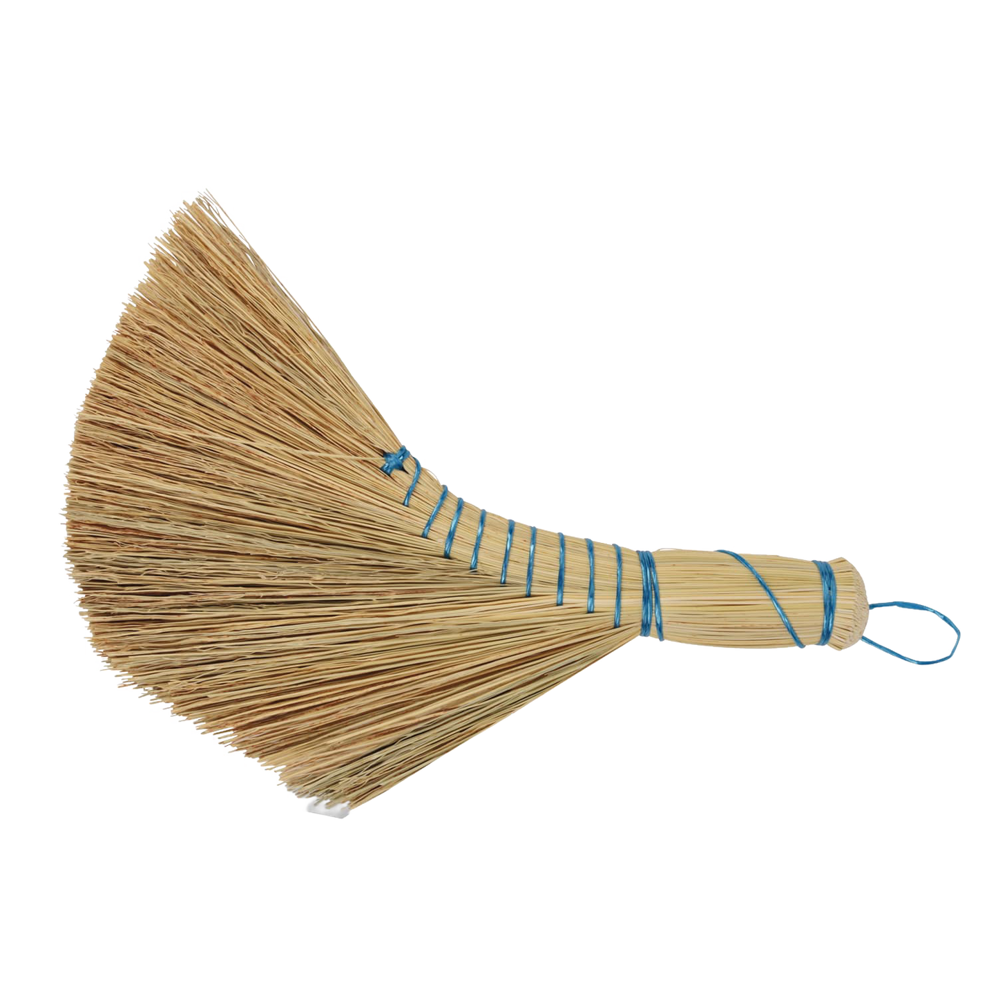 Handcrafted rice straw hand brush with a curved Dutch shape and blue binding, ideal for household cleaning and tidying floors or car mats, featured in Home & Decor and Cleaning Utensils collections.
