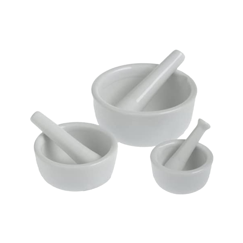Set of three white porcelain mortar and pestles in varying sizes for grinding and blending ingredients, perfect for Kitchen & Food, Food Prep, and Cooking Helpers collections.