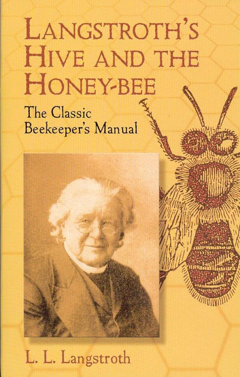 Cover of a classic beekeeper’s manual featuring a sepia portrait of L.L. Langstroth with hand-drawn illustration of a honeybee, suitable for farm, garden, and beekeeping book collections.