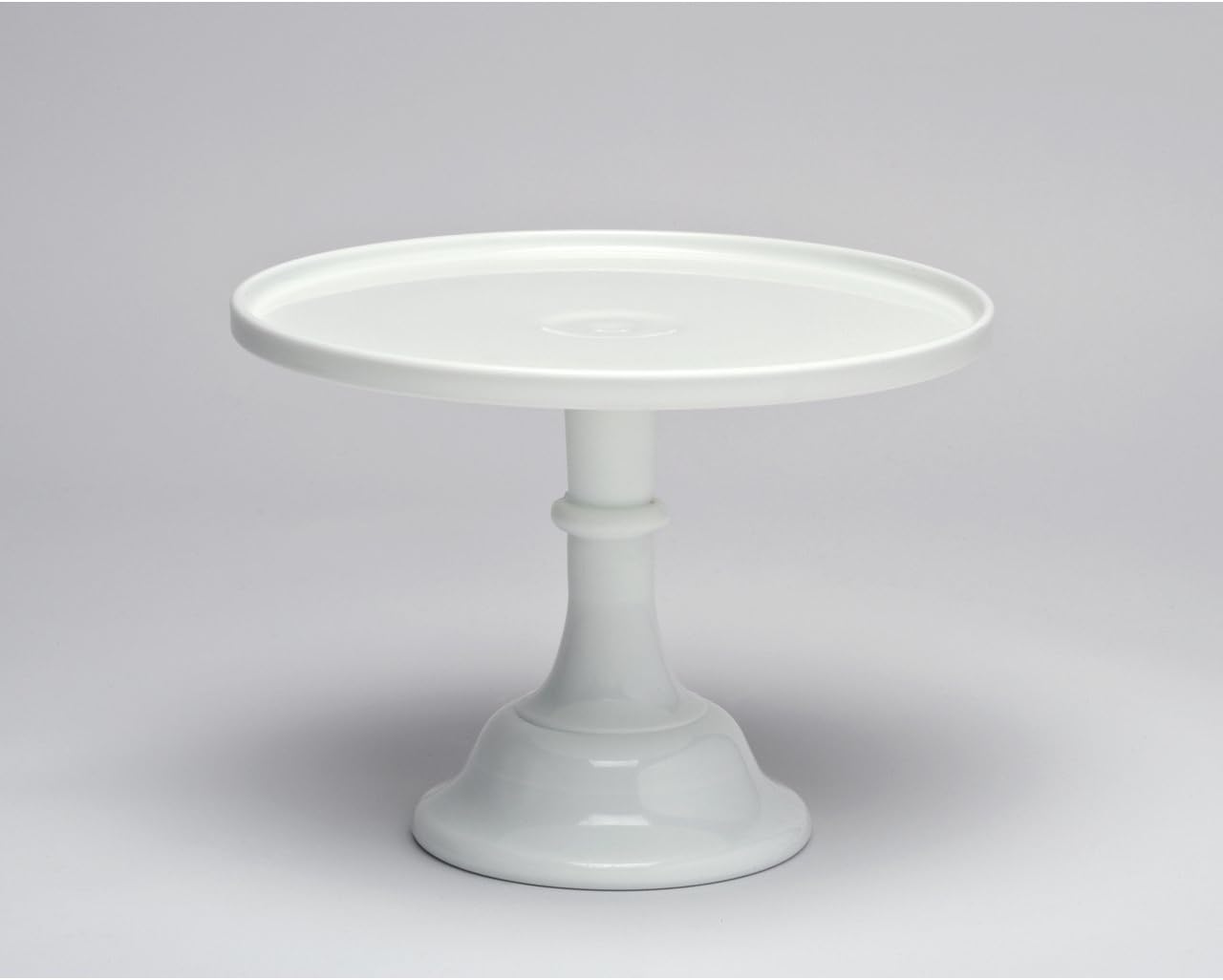 Elegant white glass pedestal cake stand with a simple classic design, crafted in the USA, perfect for Kitchen & Food, Cookware, Baking Supplies, Dinnerware, and Serving collections.